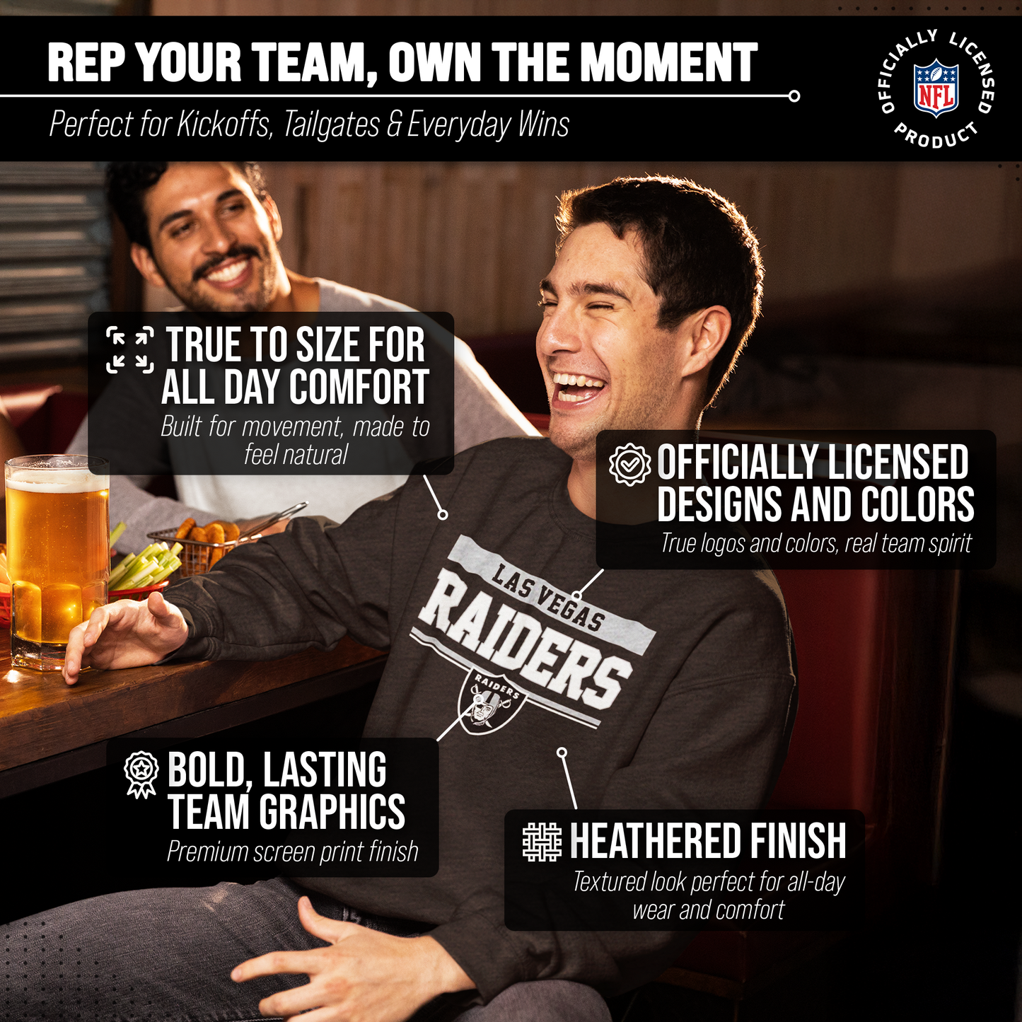 Las Vegas Raiders NFL Adult Long Sleeve Team Block Charcoal Crewneck Sweatshirt - Charcoal