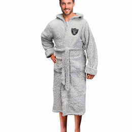 Las Vegas Raiders NFL Plush Hooded Robe with Pockets - Gray