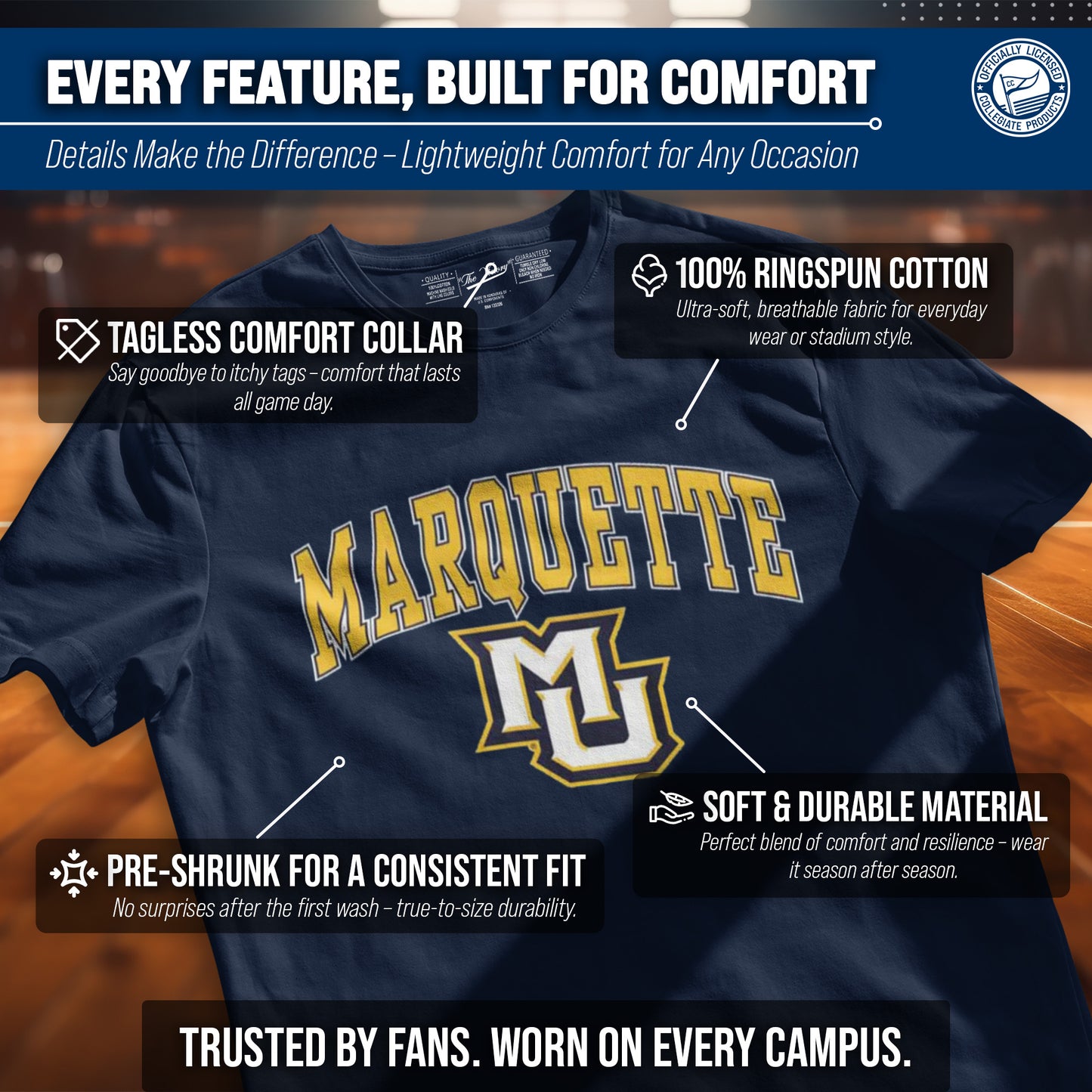 Marquette Golden Eagles NCAA Adult Gameday Cotton T-Shirt - Navy