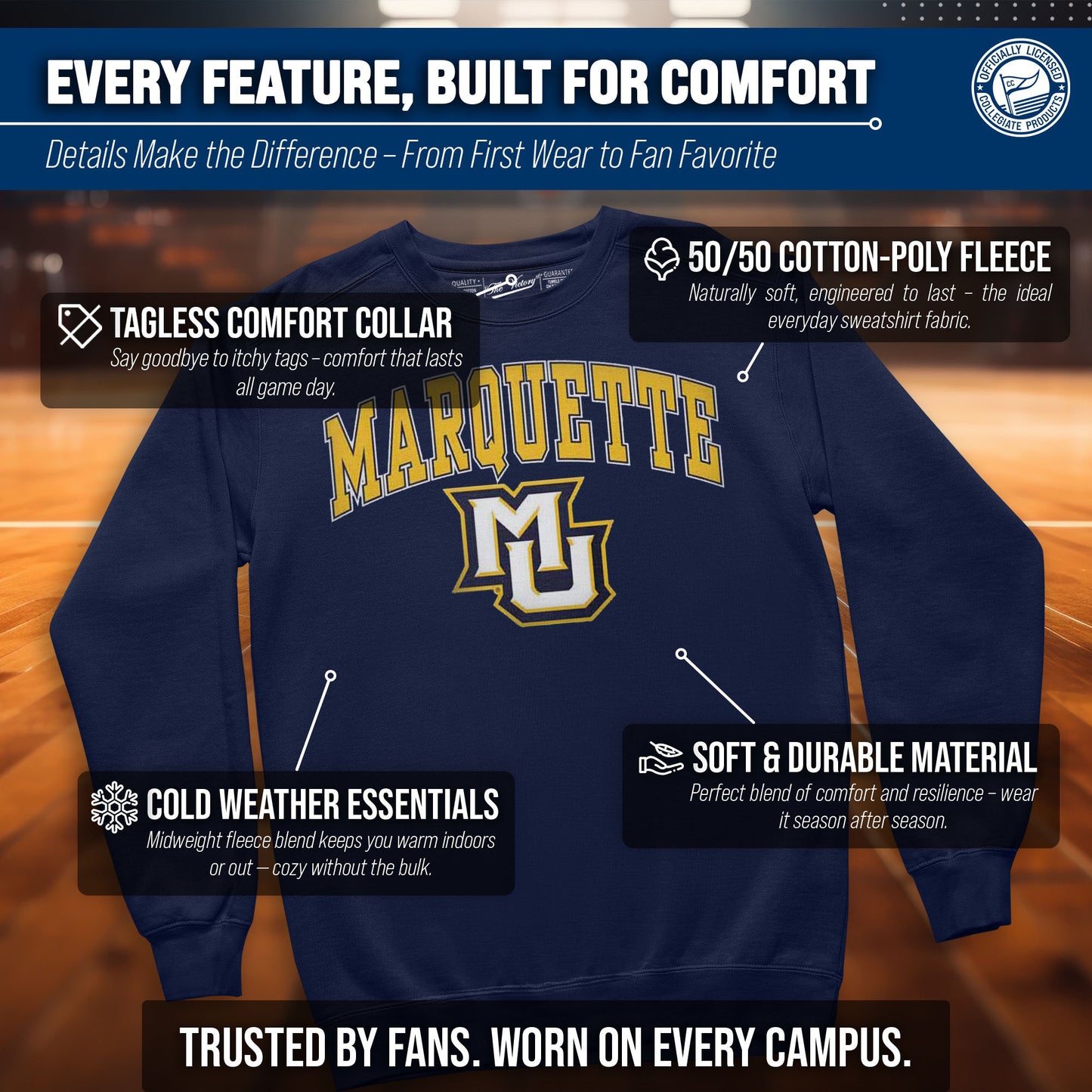 Marquette Golden Eagles Adult Arch & Logo Soft Style Gameday Crewneck Sweatshirt - Navy