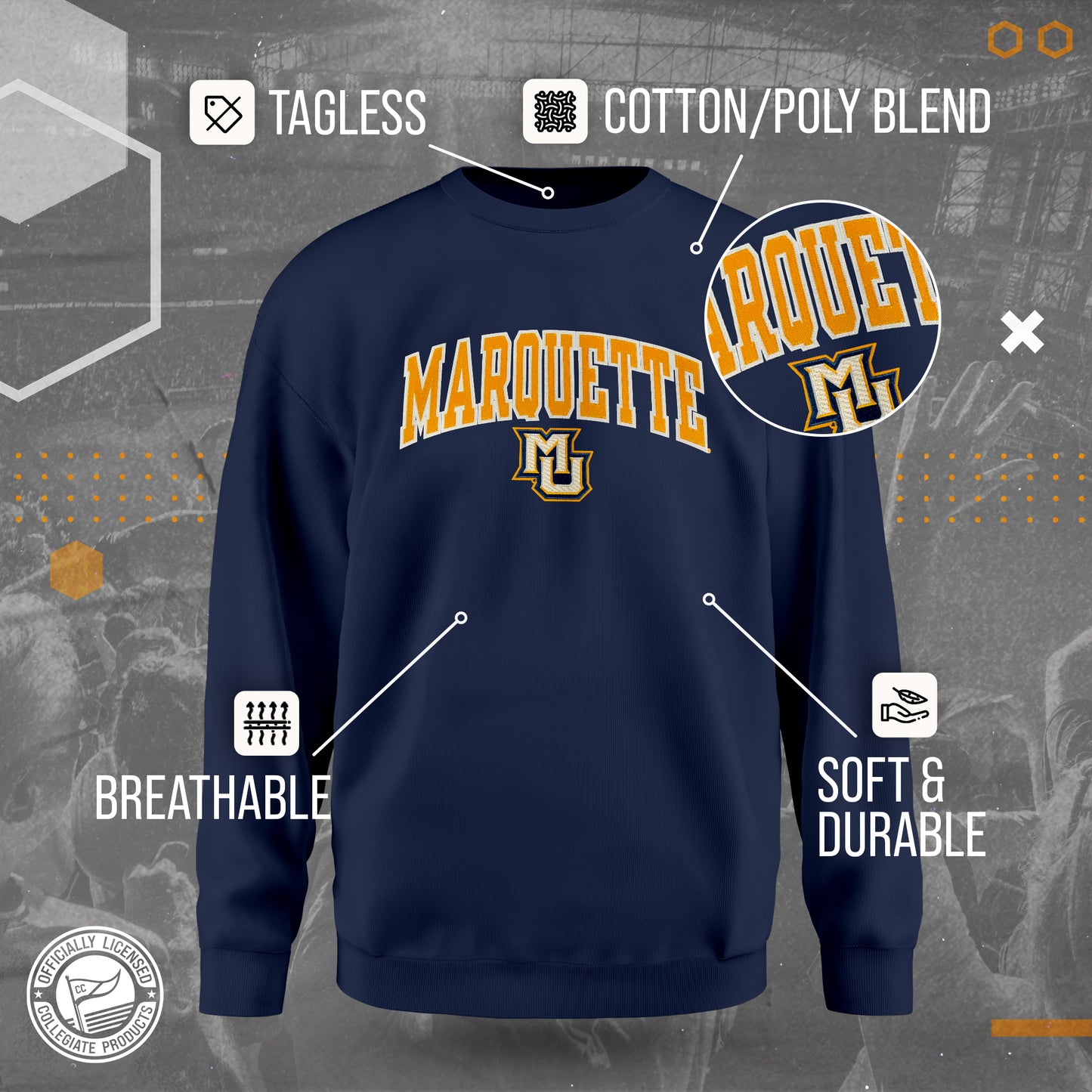 Marquette Golden Eagles NCAA Adult Tackle Twill Crewneck Sweatshirt - Navy