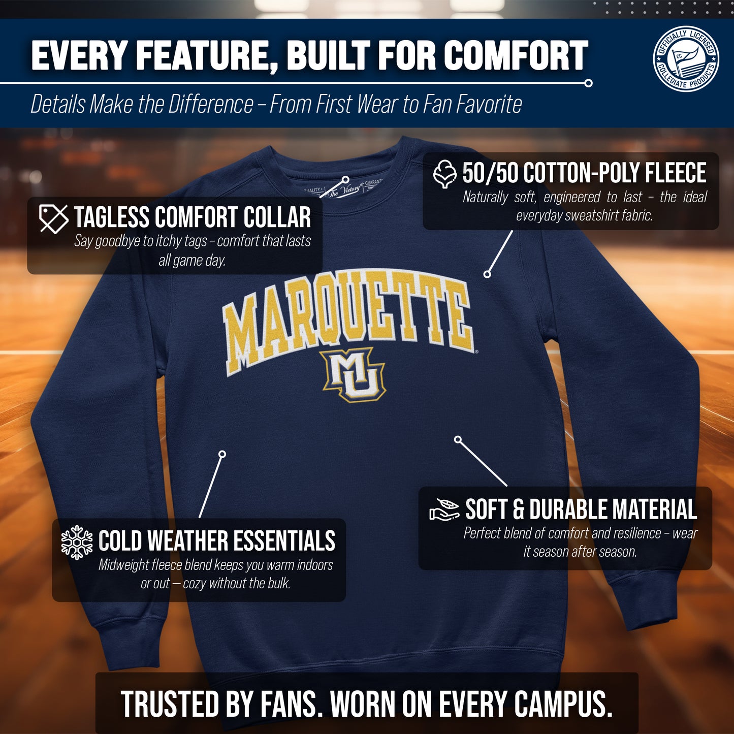 Marquette Golden Eagles NCAA Adult Tackle Twill Crewneck Sweatshirt - Navy