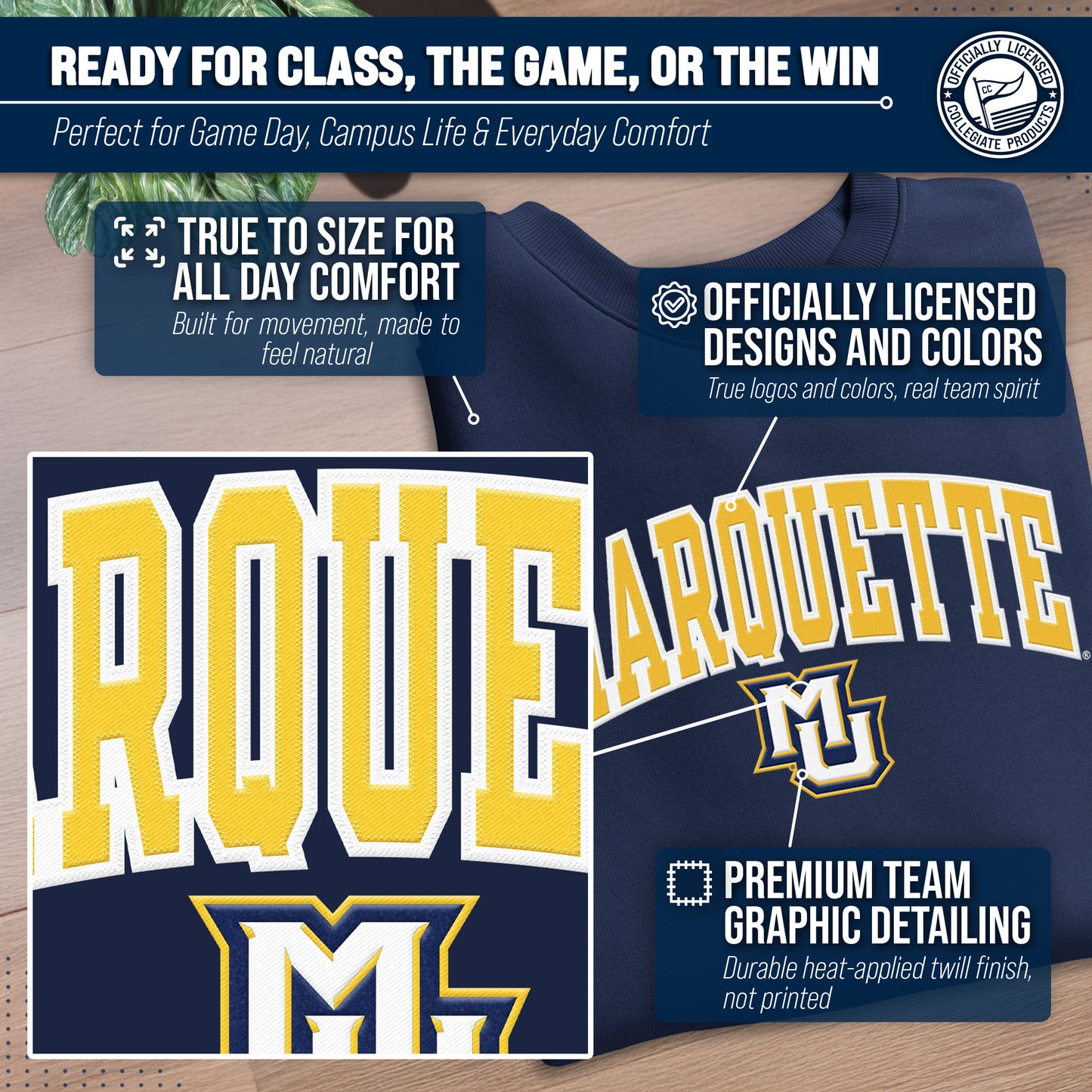 Marquette Golden Eagles NCAA Adult Tackle Twill Crewneck Sweatshirt - Navy
