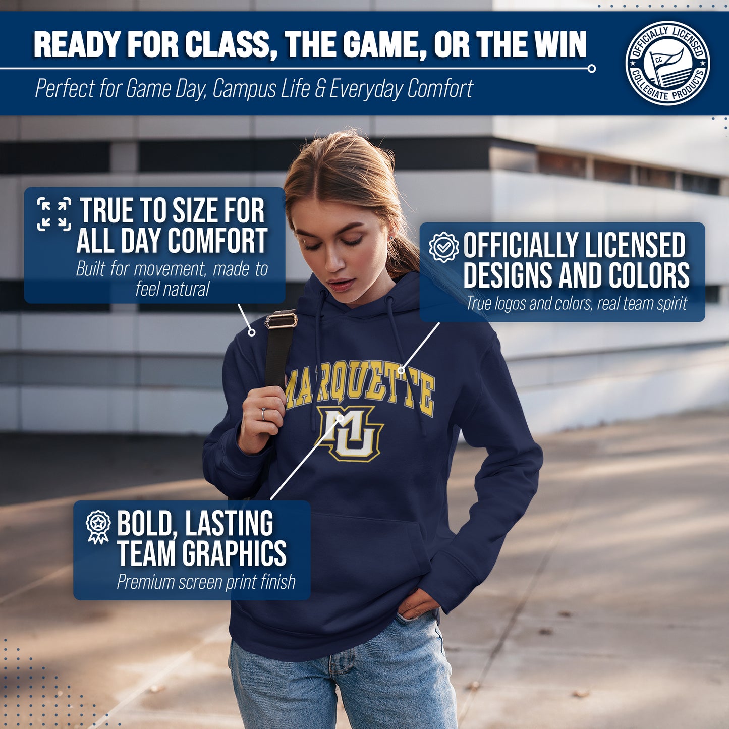 Marquette Golden Eagles Adult Arch & Logo Soft Style Gameday Hooded Sweatshirt - Navy