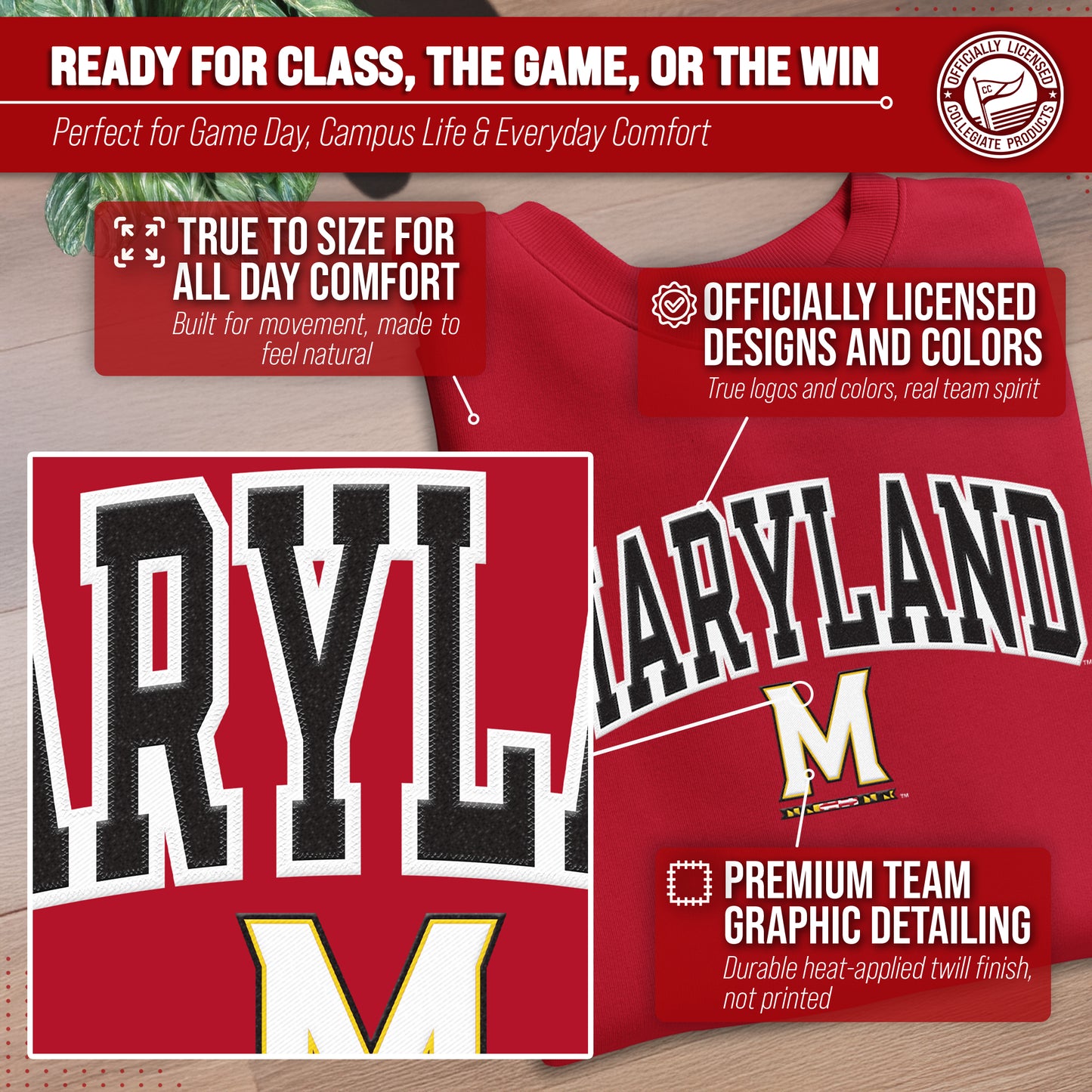 Maryland Terrapins NCAA Adult Tackle Twill Crewneck Sweatshirt - Red