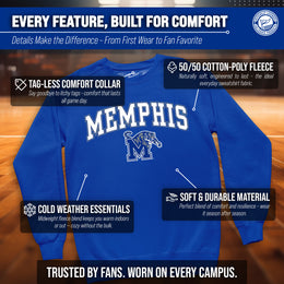 Memphis Tigers Adult Arch & Logo Soft Style Gameday Crewneck Sweatshirt - Royal