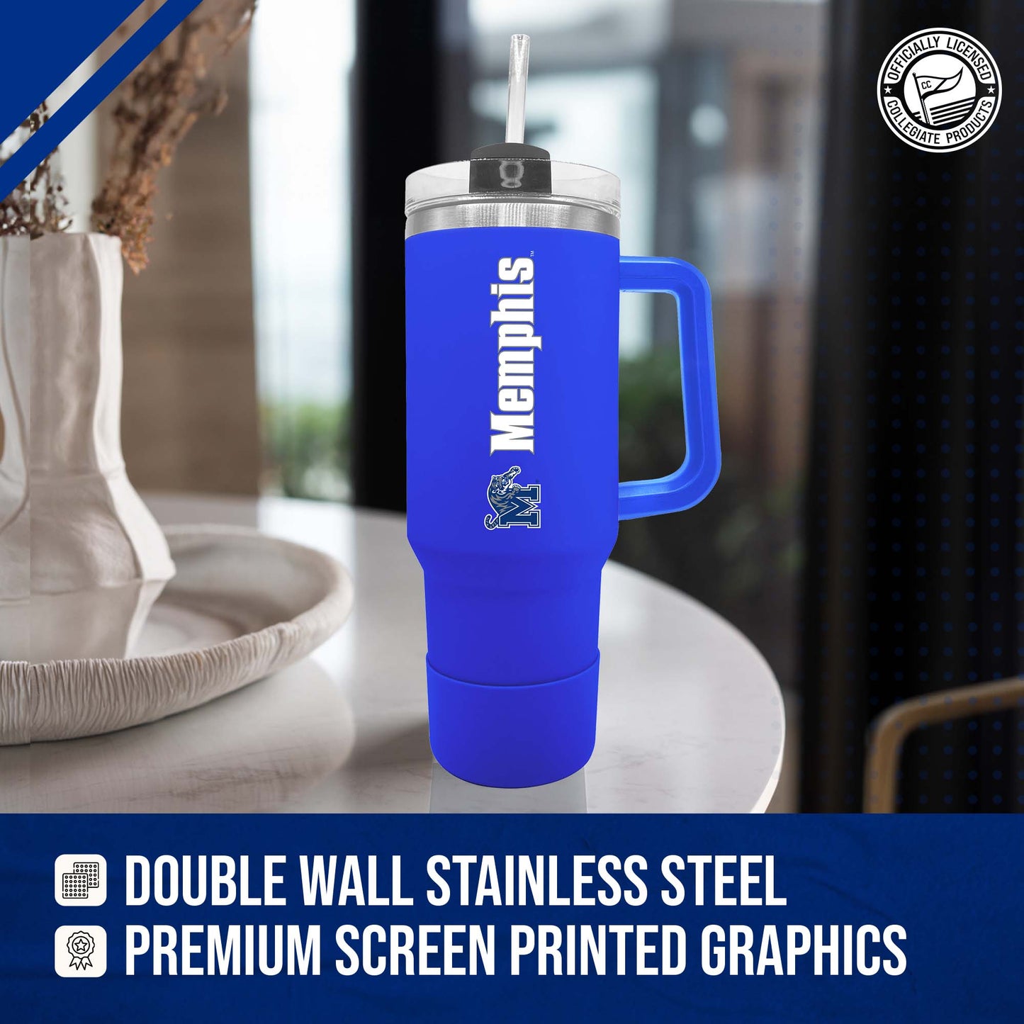 Memphis  Tigers College & University 40 oz Travel Tumbler With Handle - Royal