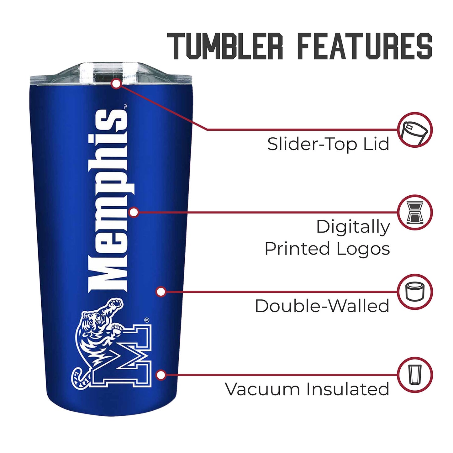 Memphis  Tigers NCAA Stainless Steel Tumbler perfect for Gameday - Royal