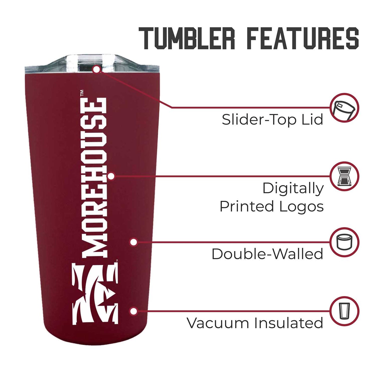 Morehouse College NCAA Stainless Steel Tumbler perfect for Gameday - Maroon