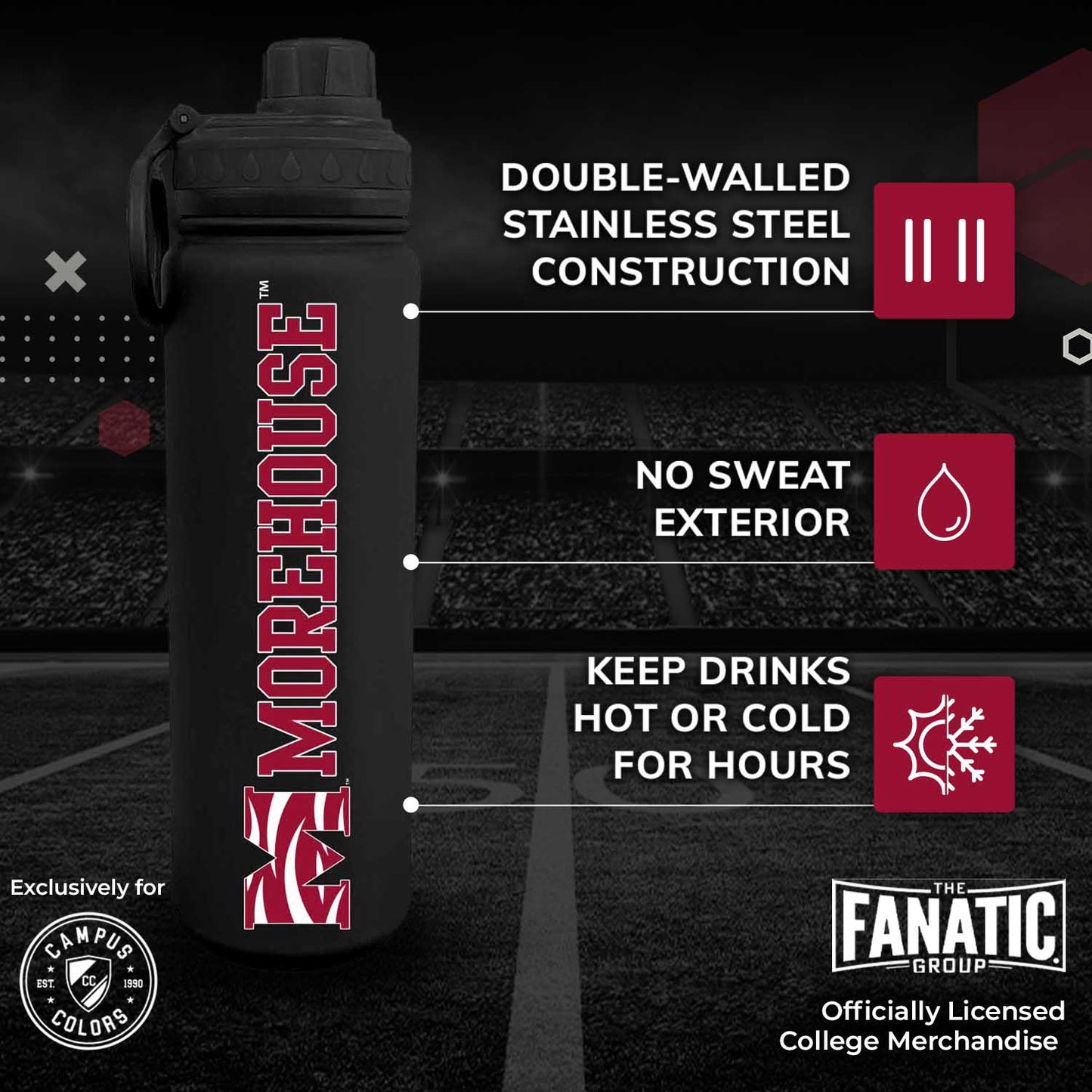 Morehouse College NCAA Stainless Steel Water Bottle - Black