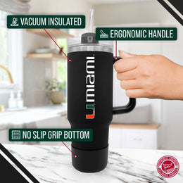 Miami Hurricanes College & University 40 oz Travel Tumbler With Handle - Black