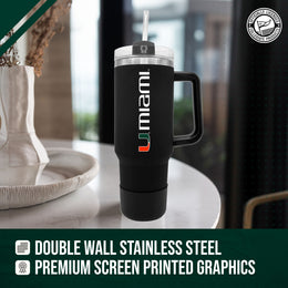 Miami Hurricanes College & University 40 oz Travel Tumbler With Handle - Black
