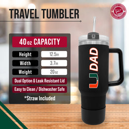 Miami Hurricanes Collegiate 40oz Stainless Steel Travel Tumbler with Handle for Dad - Black