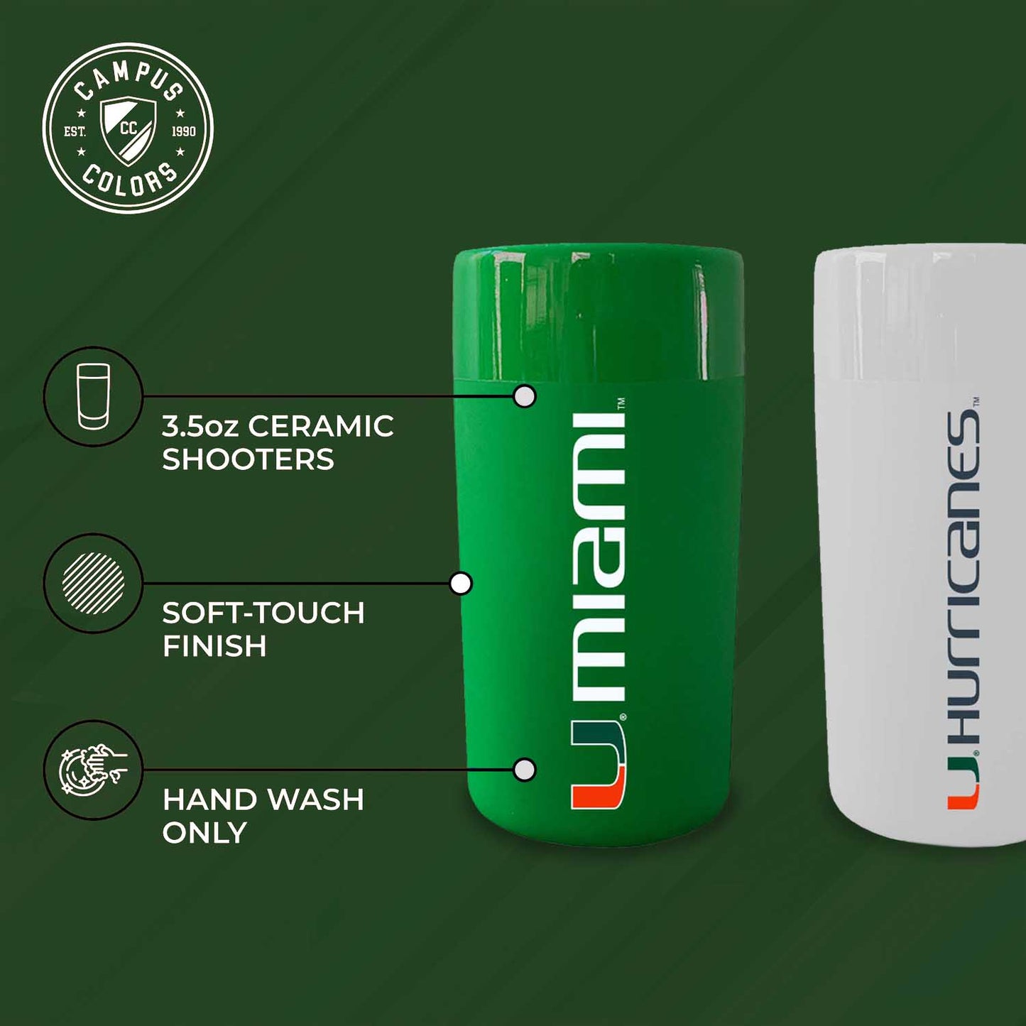 Miami Hurricanes College and University 2-Pack Shot Glasses - Team Color