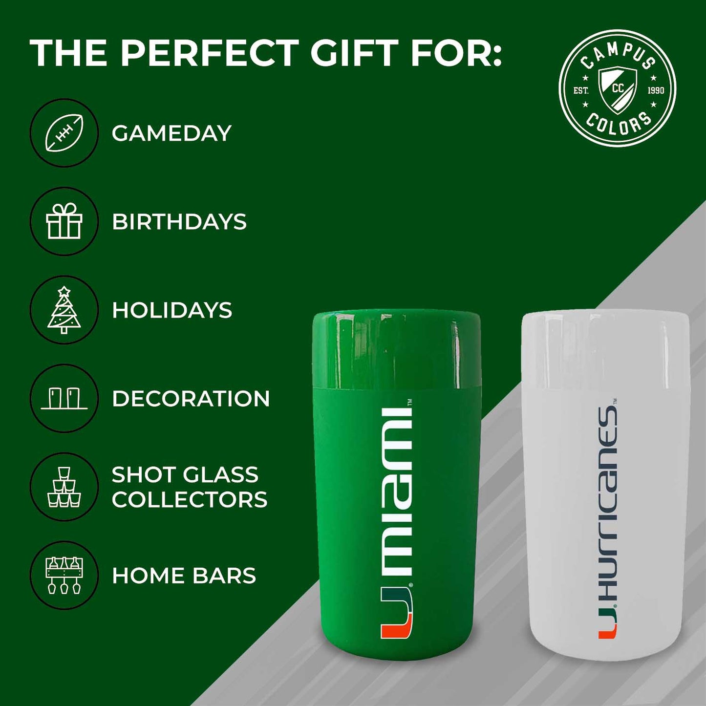 Miami Hurricanes College and University 2-Pack Shot Glasses - Team Color