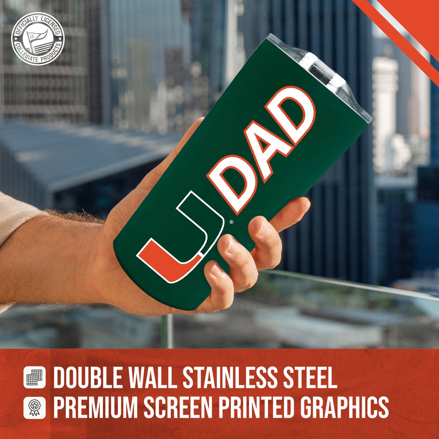 Miami Hurricanes NCAA Stainless Steel Travel Tumbler for Dad - Green