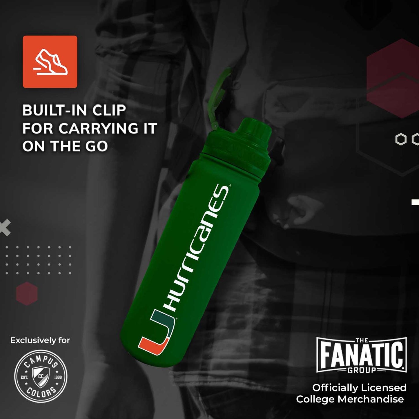 Miami Hurricanes NCAA Stainless Steel Water Bottle - Green