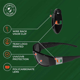 Miami Hurricanes NCAA Black Chrome Sunglasses with Visor Clip Bundle - Black