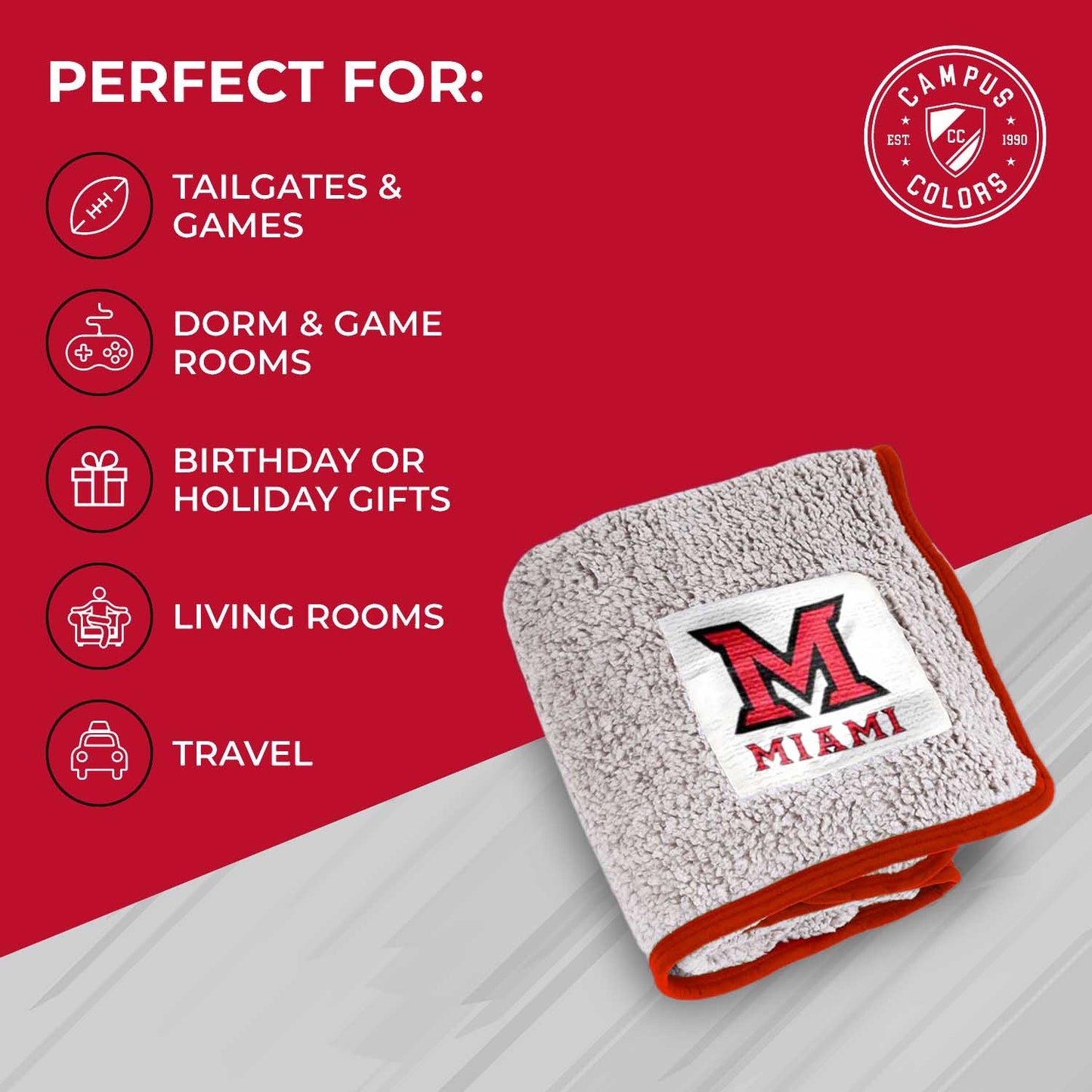 Miami Redhawks NCAA Silk Sherpa College Throw Blanket - Red