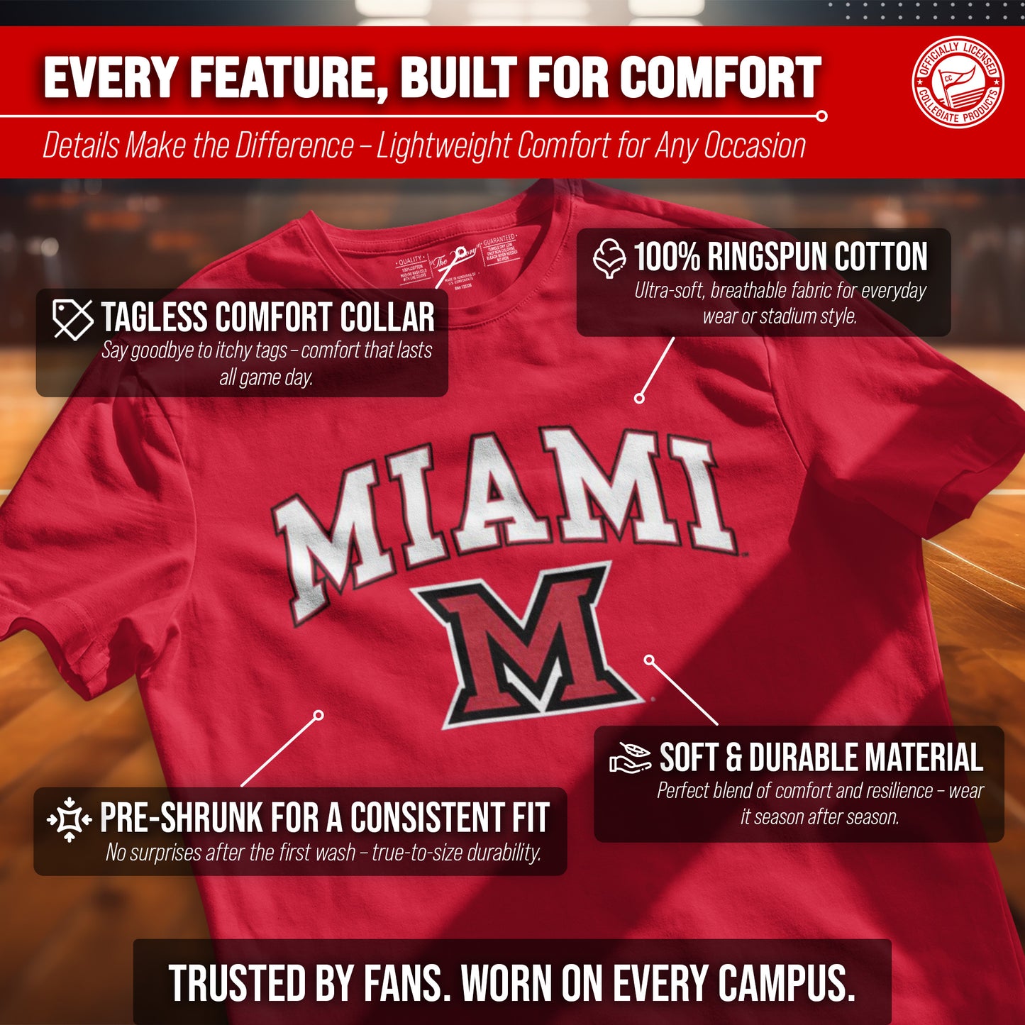 Miami Redhawks NCAA Adult Gameday Cotton T-Shirt - Red