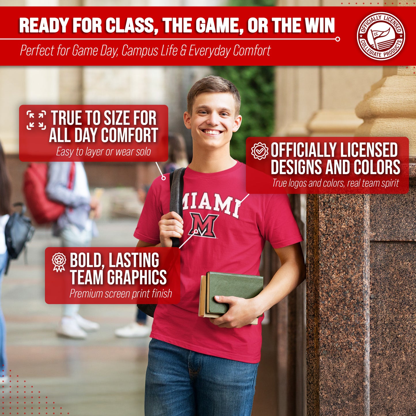 Miami Redhawks NCAA Adult Gameday Cotton T-Shirt - Red