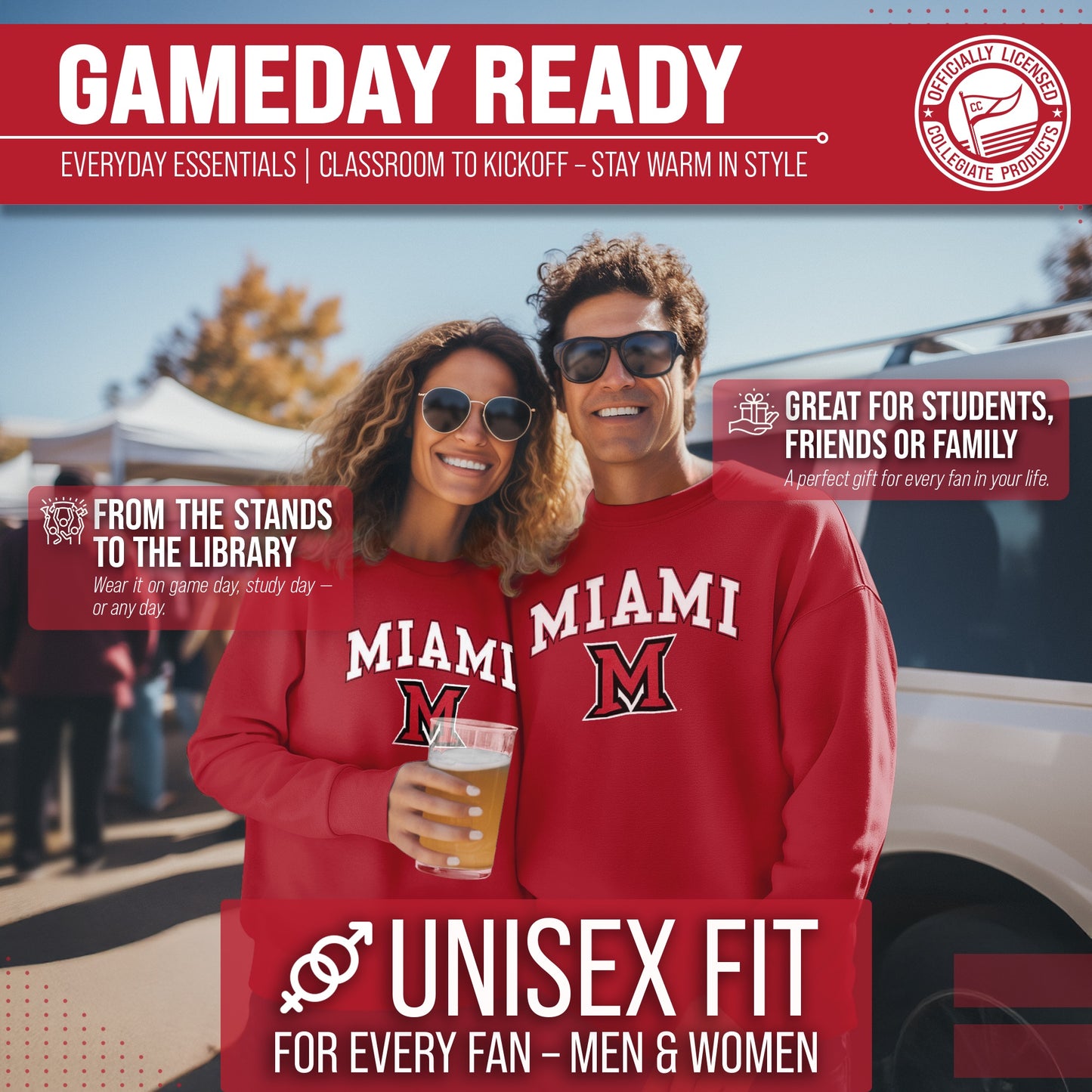 Miami Redhawks Adult Arch & Logo Soft Style Gameday Crewneck Sweatshirt - Red