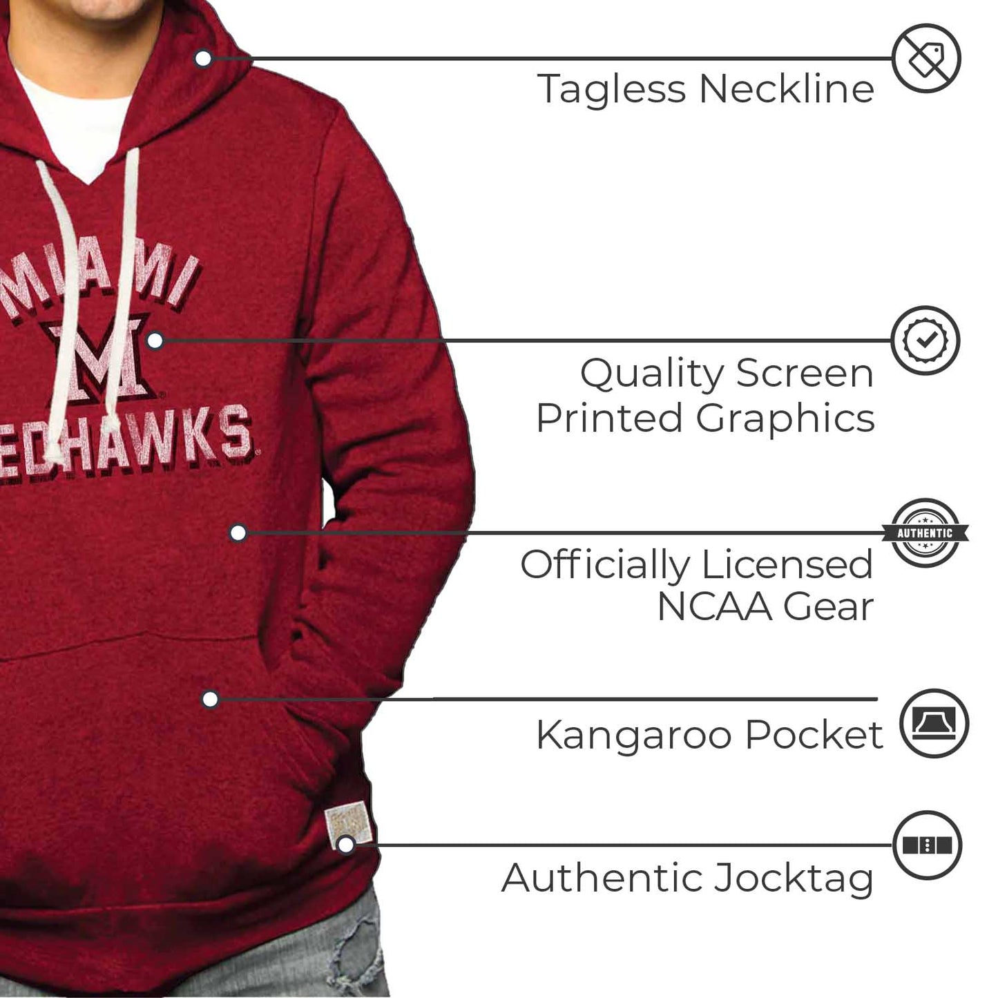 Miami Redhawks Adult University Hoodie - Red