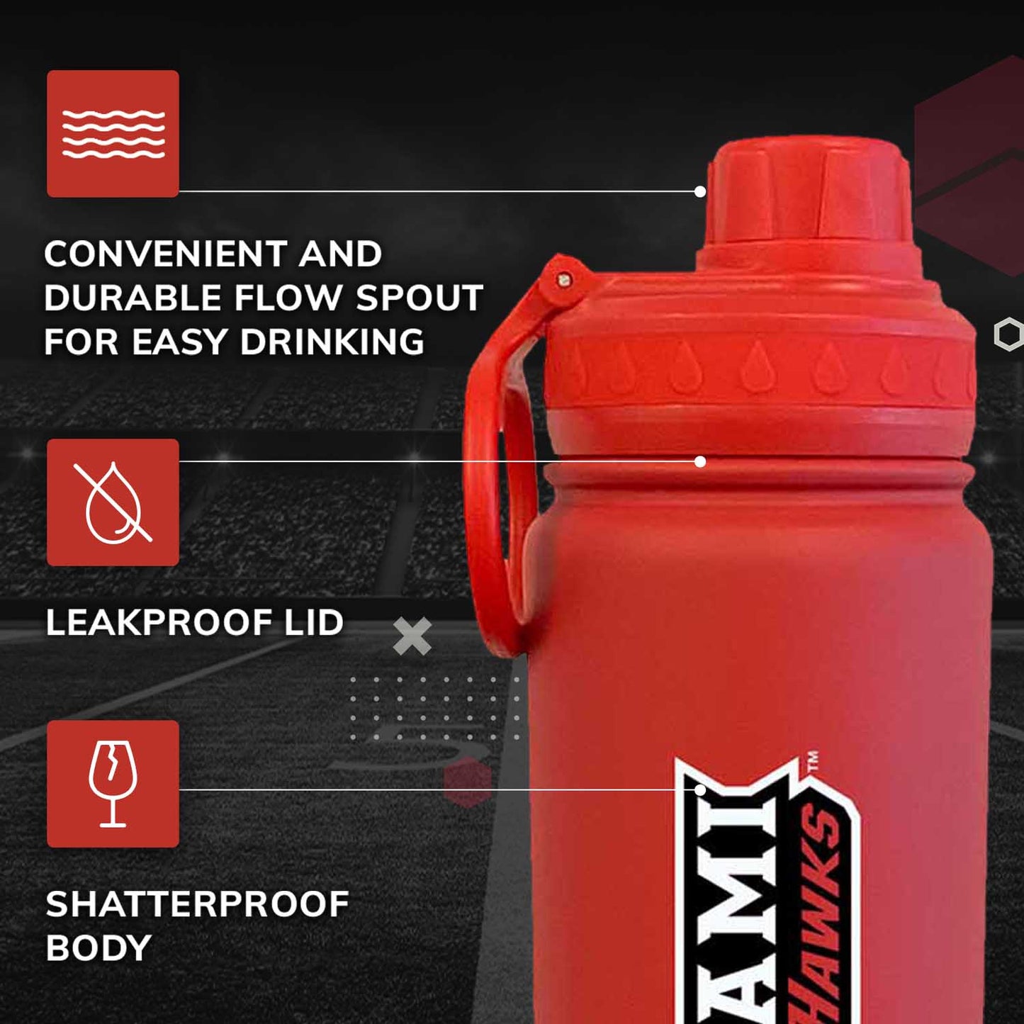 Miami Redhawks NCAA Stainless Steel Water Bottle - Red