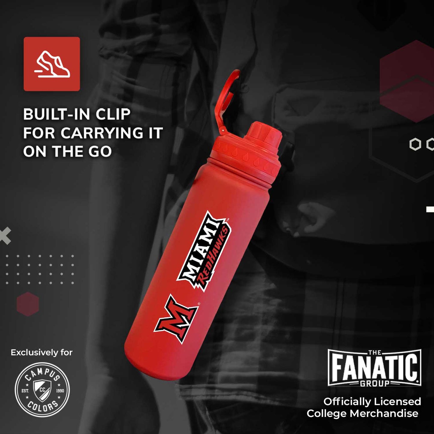 Miami Redhawks NCAA Stainless Steel Water Bottle - Red