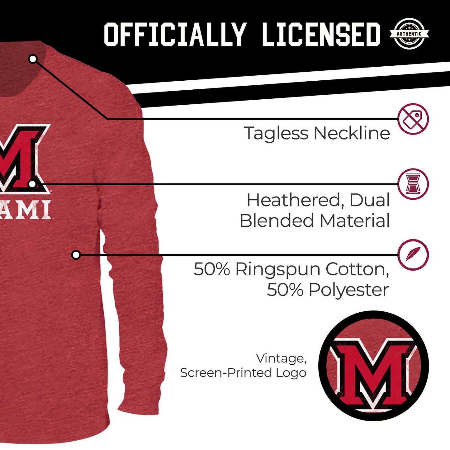 Miami Redhawks NCAA MVP Adult Long-Sleeve Shirt - Red