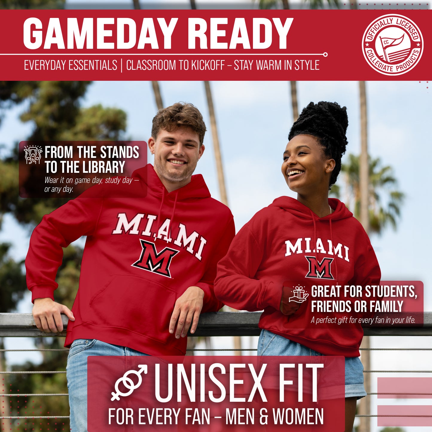 Miami Redhawks Adult Arch & Logo Soft Style Gameday Hooded Sweatshirt - Red