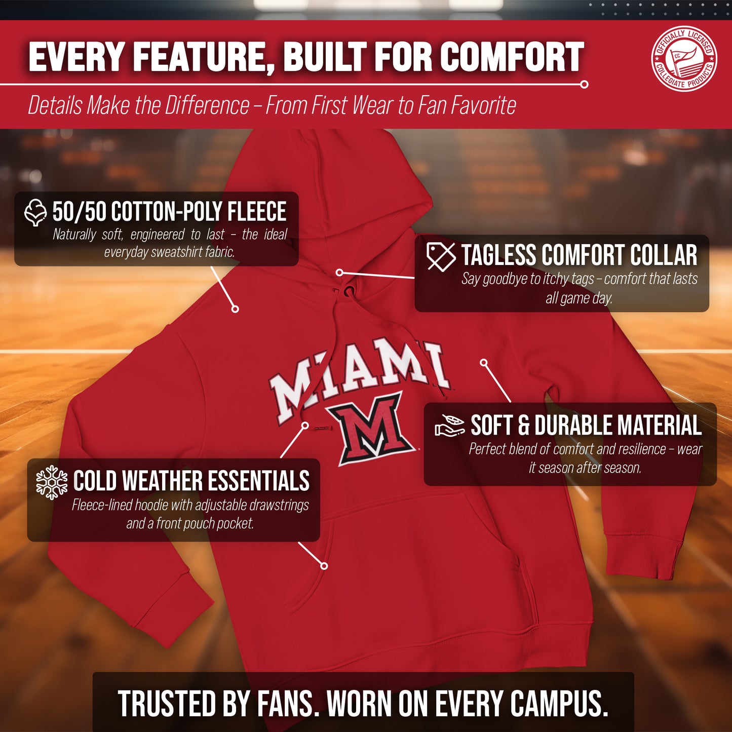 Miami Redhawks Adult Arch & Logo Soft Style Gameday Hooded Sweatshirt - Red