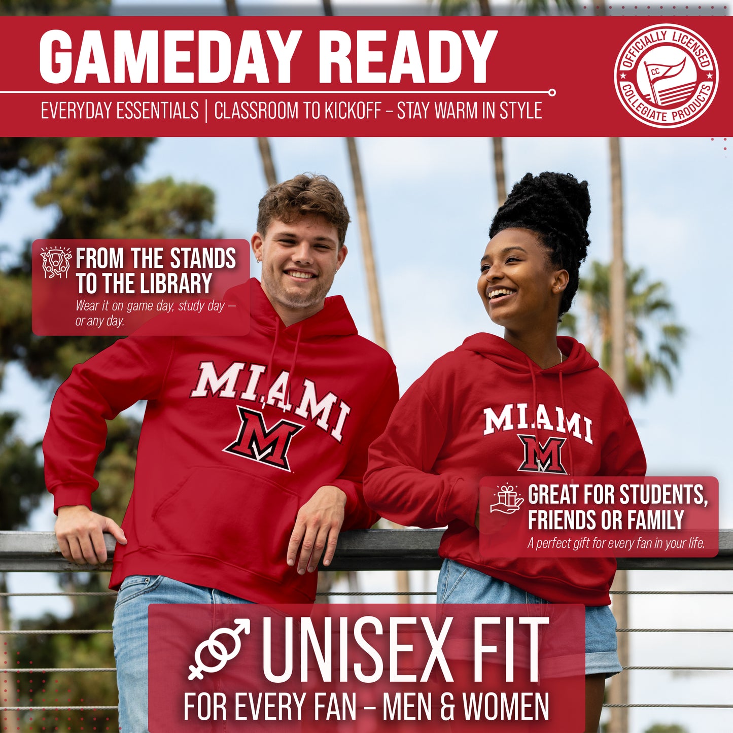 Miami Redhawks Adult Arch & Logo Soft Style Gameday Hooded Sweatshirt - Red