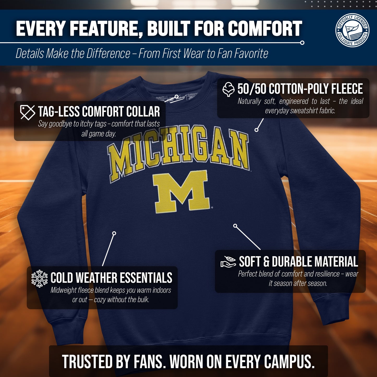 Michigan Wolverines Adult Arch & Logo Soft Style Gameday Crewneck Sweatshirt - Navy