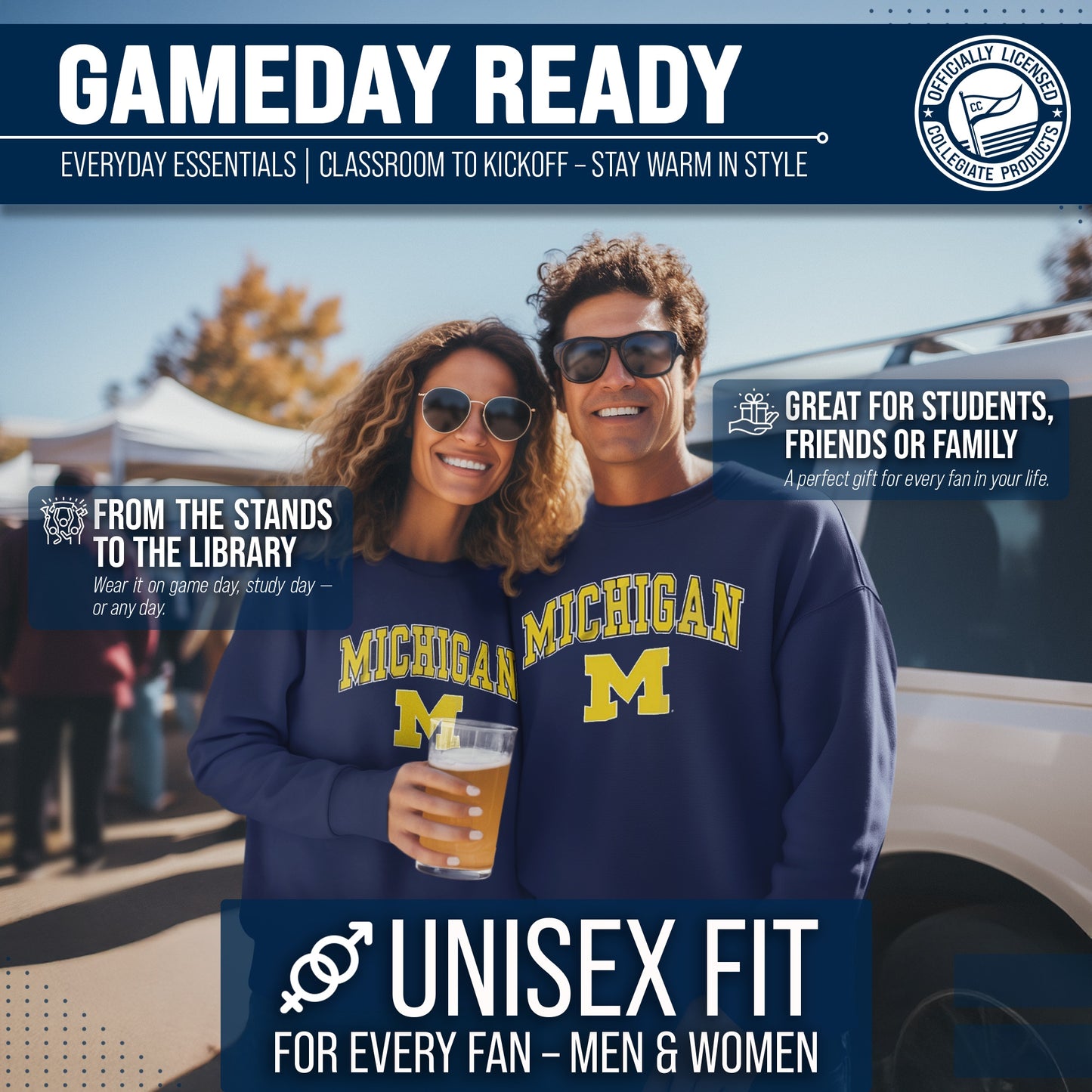 Michigan Wolverines Adult Arch & Logo Soft Style Gameday Crewneck Sweatshirt - Navy