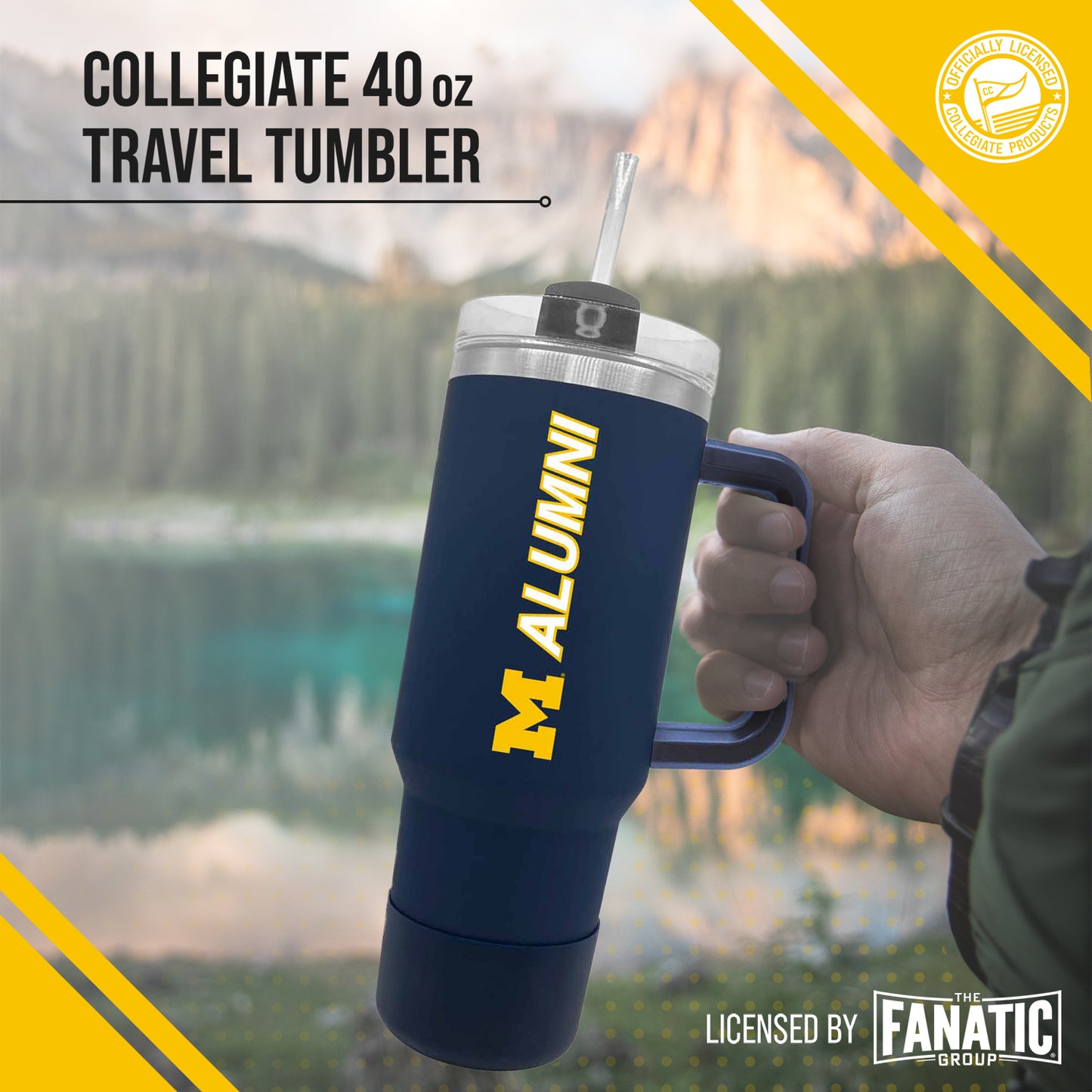 Michigan Wolverines Collegiate 40oz Stainless Steel Travel Tumbler with Handle for Alumni - Navy