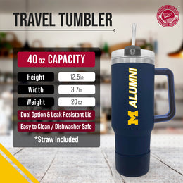 Michigan Wolverines Collegiate 40oz Stainless Steel Travel Tumbler with Handle for Alumni - Navy