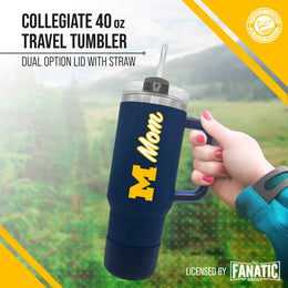 Michigan Wolverines Collegiate 40oz Stainless Steel Travel Tumbler with Handle for Mom - Navy