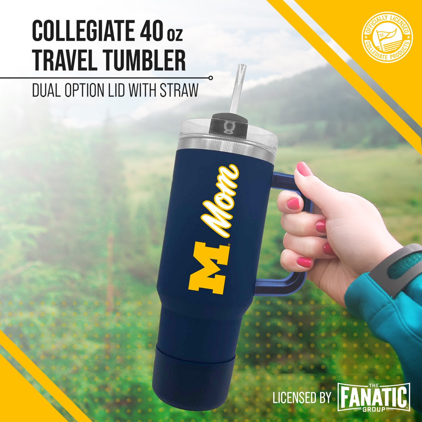 Michigan Wolverines Collegiate 40oz Stainless Steel Travel Tumbler with Handle for Mom - Navy