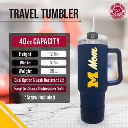 Michigan Wolverines Collegiate 40oz Stainless Steel Travel Tumbler with Handle for Mom - Navy