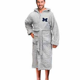 Michigan Wolverines NCAA Adult Plush Hooded Robe with Pockets - Gray
