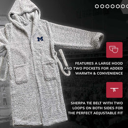 Michigan Wolverines NCAA Adult Plush Hooded Robe with Pockets - Gray