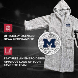 Michigan Wolverines NCAA Adult Plush Hooded Robe with Pockets - Gray