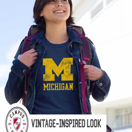 Michigan Wolverines Adult MVP Heathered Cotton Blend T-Shirt - Navy