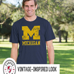 Michigan Wolverines Adult MVP Heathered Cotton Blend T-Shirt - Navy