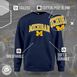 Michigan Wolverines NCAA Adult Tackle Twill Crewneck Sweatshirt - Navy
