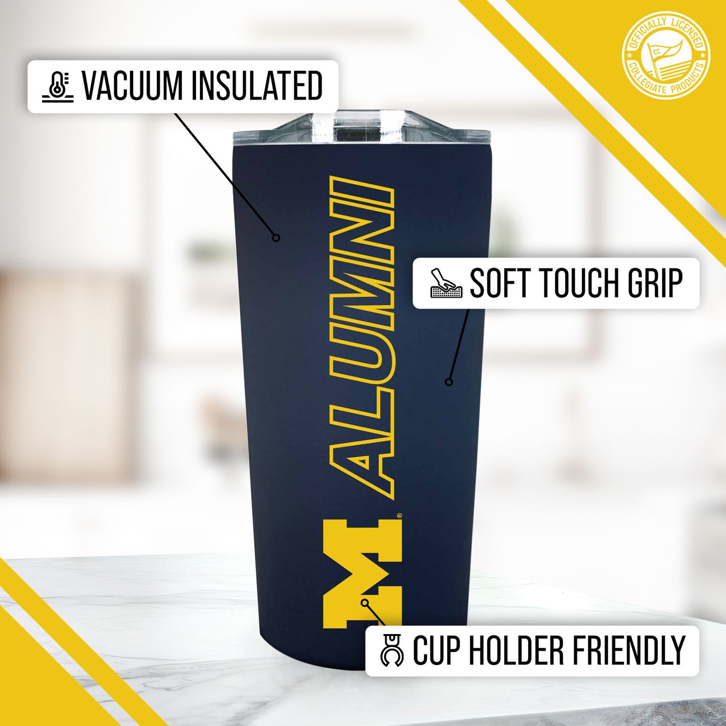 Michigan Wolverines Collegiate Stainless Steel Travel Tumbler for Alumni - Navy