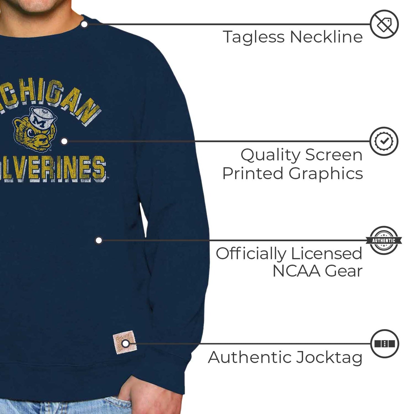 Michigan Wolverines Adult University Crewneck - Navy