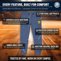 Michigan Wolverines NCAA Men’s University Cloud Jersey Performance Jogger Pants with Drawstring Waistband - Navy Heather