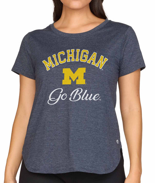 Michigan Wolverines NCAA Womens Tag-Less Ultra Soft Tailgate T-Shirt - Navy Heather